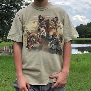 ☆vintage 1993 army beige three wolf tee